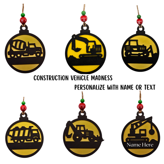 Construction Vehicle Tree Ornaments