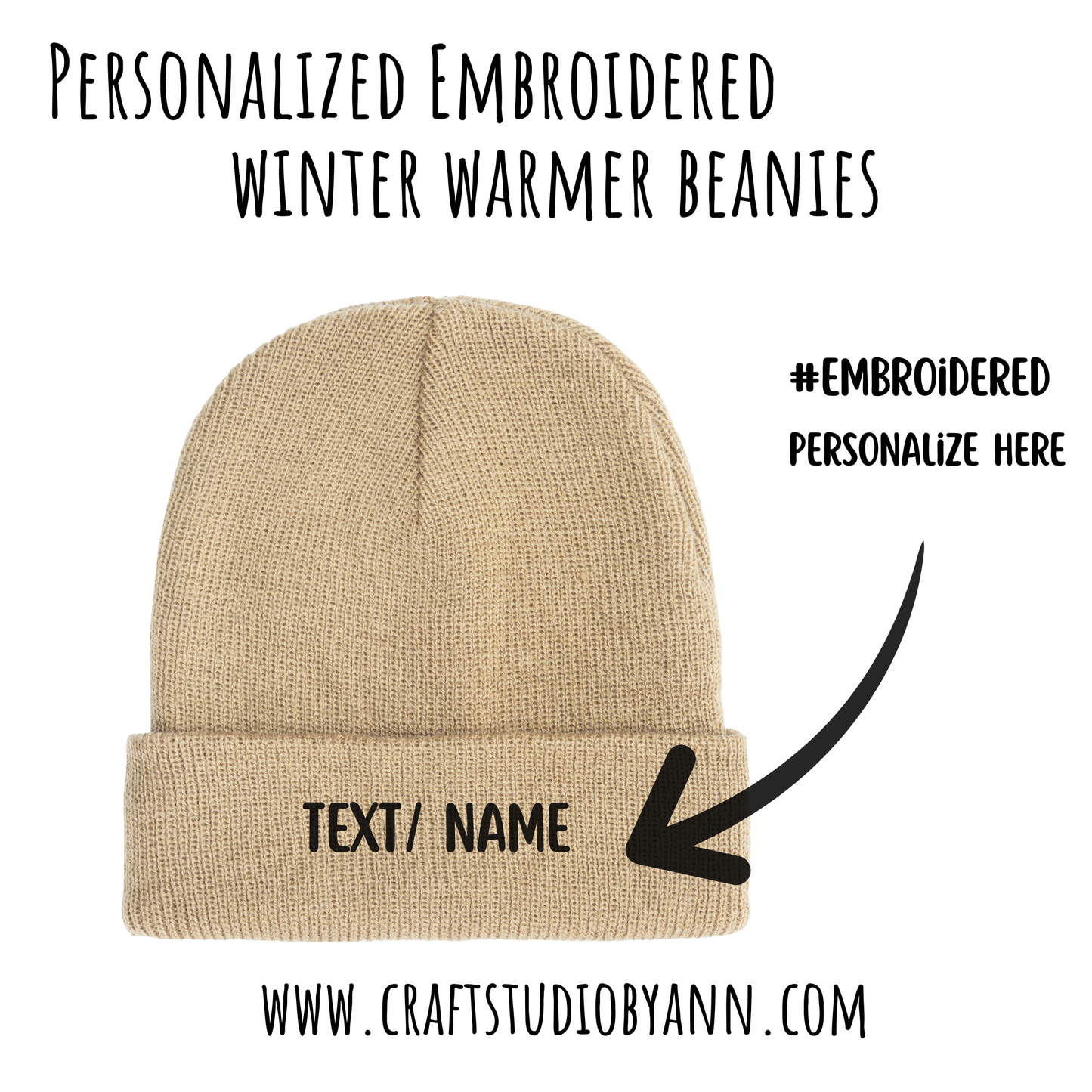 Personalised Beanie Hat – Custom Embroidered Winter Hat | Unisex Warm Knit Beanie